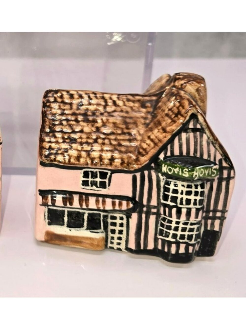 Hand-Painted Ceramic Village House Miniature Pink & Brown Vintage VL5137